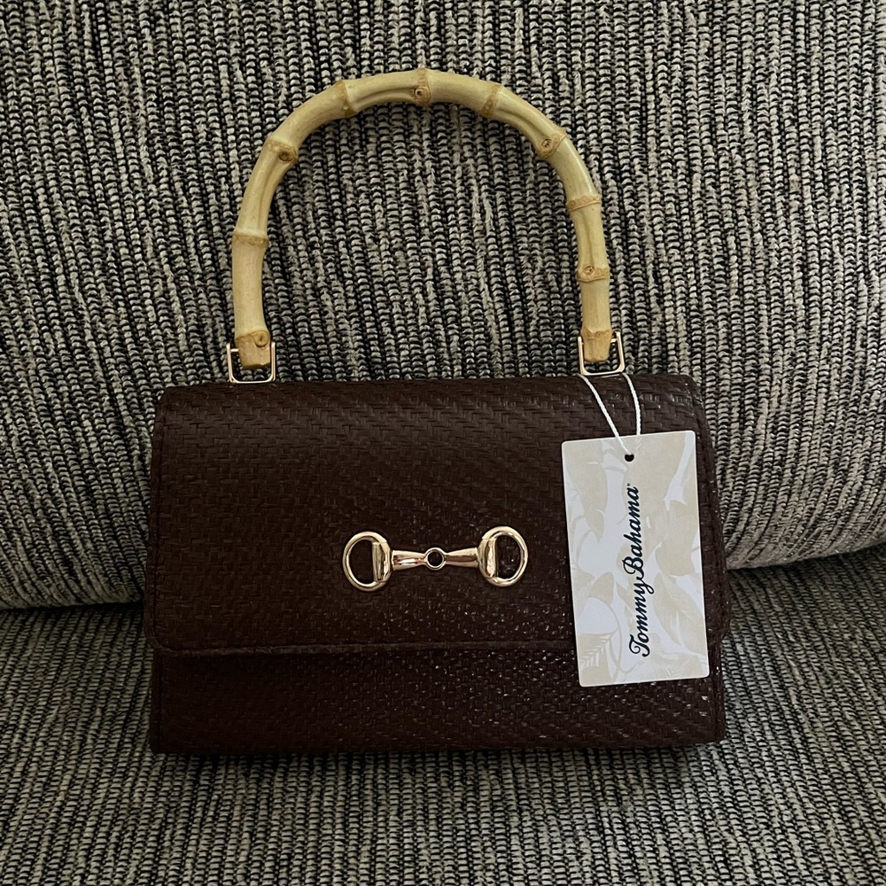 Tommy Bahama Dark Brown Bamboo-Handle Top-Handle Bag